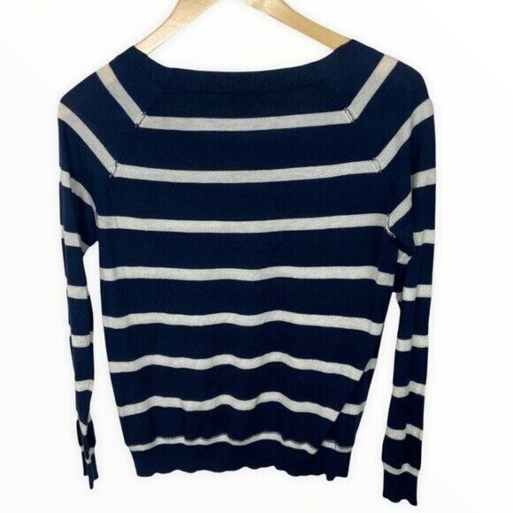 Splendid Cashmere Blend Blue White Striped Pullover Sweater Size Small SE5628X2 - Picture 5 of 11